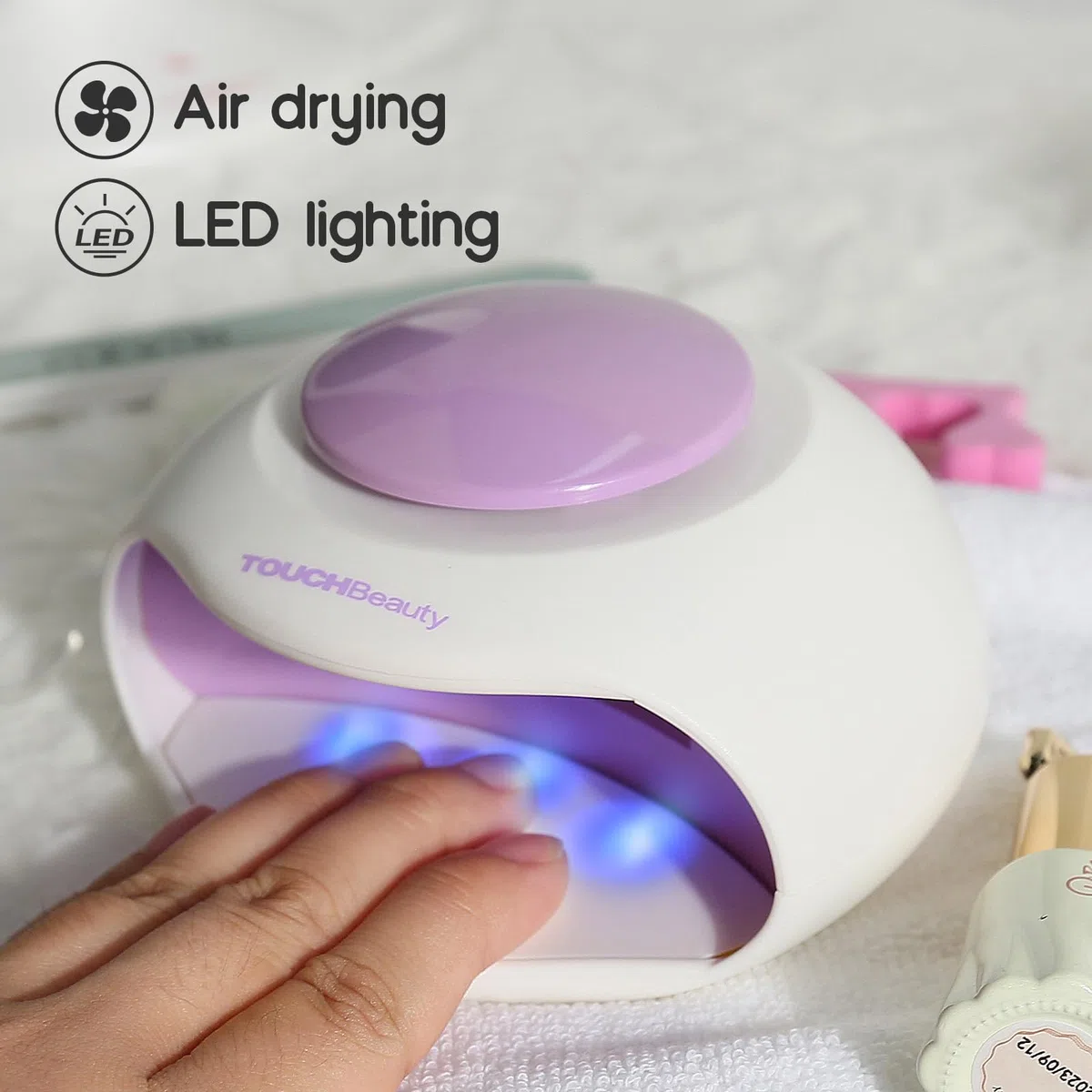TOUCHBeauty Asciuga Unghie Aria e Luce LED, Essiccatore per Unghie Portatile, Mini Asciuga Smalto per Normale Unghie Ventilatore per Adolescenti, Principianti, a Batteria AG-0889N