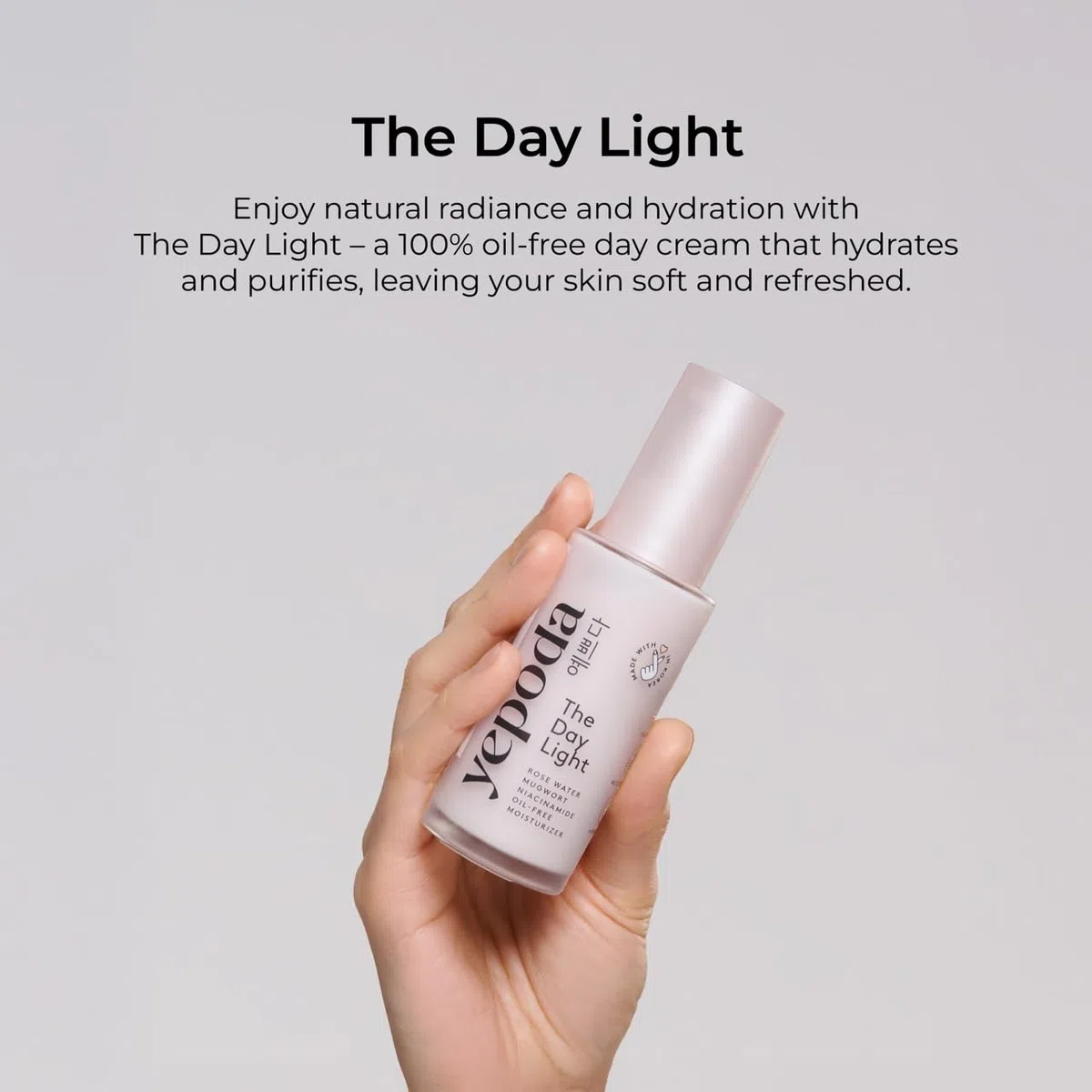 Yepoda The Day Light, Crema Idratante Giornaliera Purificante Senza Oli con Acqua di Rosa, Artemisia e Niacinamide. Crema Viso Vegana Coreana Idratante. Per Tutti i Tipi di Pelle, 50 ml