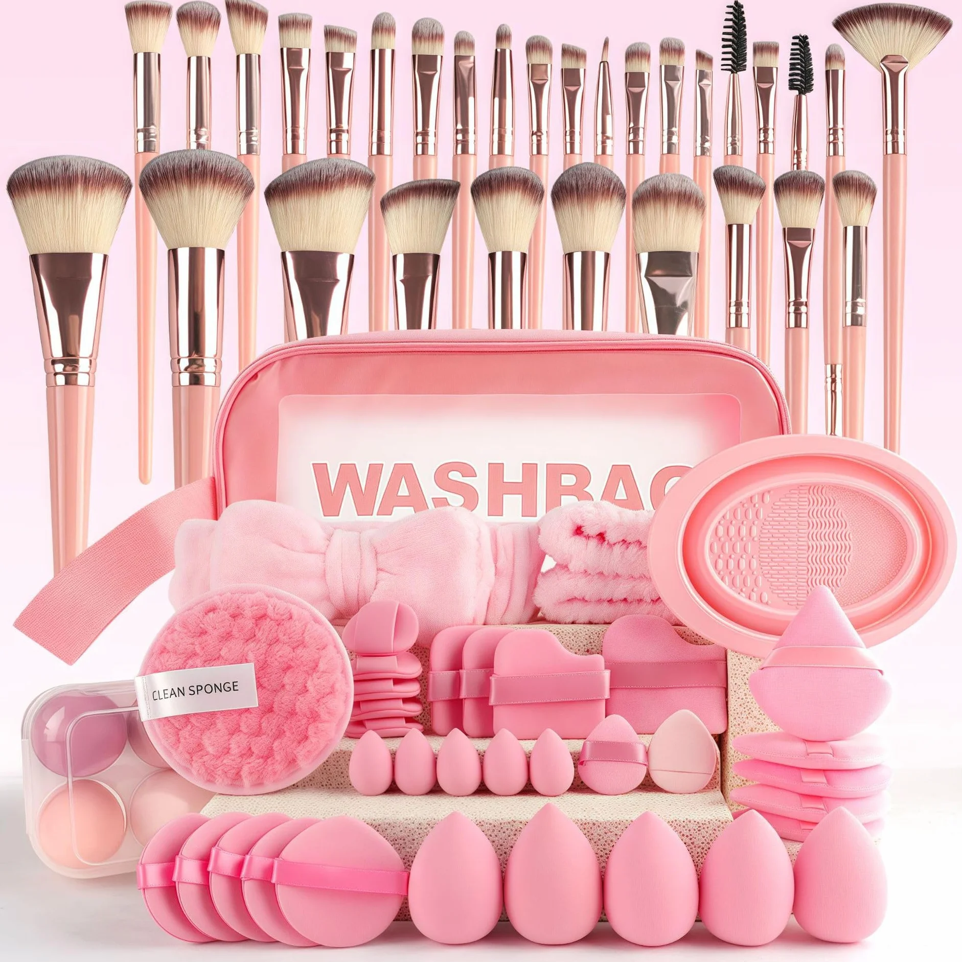 Set di 67 pennelli professionali da trucco e kit per la cura della pelle, set completo di strumenti per il trucco con spugne cosmetiche, borsa portaoggetti, fascia per fondotinta, cipria, correttori