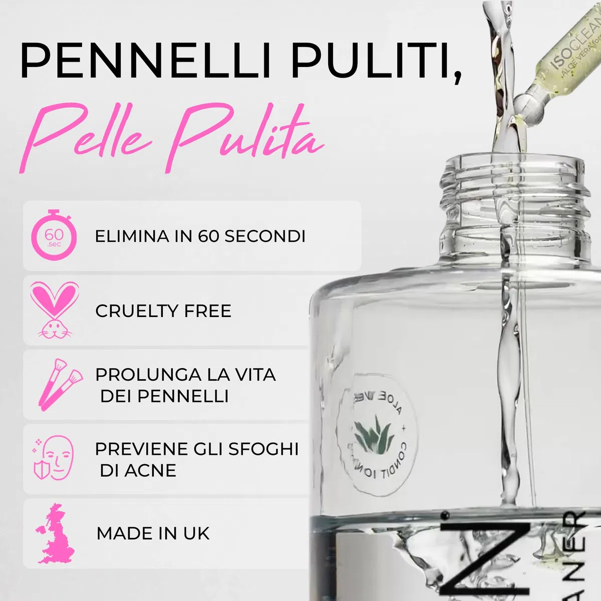 ISOCLEAN Detergente liquido per pennelli da trucco con vaschetta per immersione - Facile da versare - Pulisce le setole - Formula senza risciacquo, si asciuga in 60 secondi - 275ml