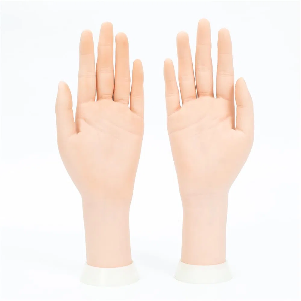 Manicure Practice Hands & Fingers Nail Hand Practice Model Flexible Movable Soft Plastic Hand for Fake Nail Art Starter Training (Right Hand) (Dark Skin Color)